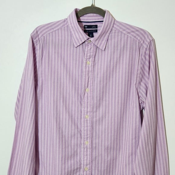Gap Men's Purple Striped Button Down Shirt Size Medium Purple Slim Fit Shirt