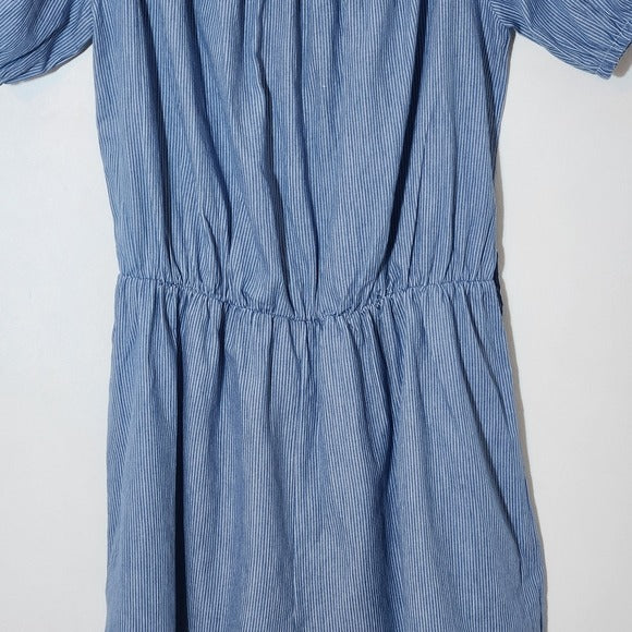Fashion Nova Short Sleeve Blue and White Stripe Chambray Romper Size Medium NWT