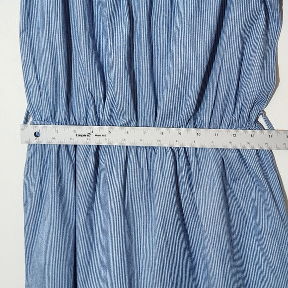 Fashion Nova Short Sleeve Blue and White Stripe Chambray Romper Size Medium NWT