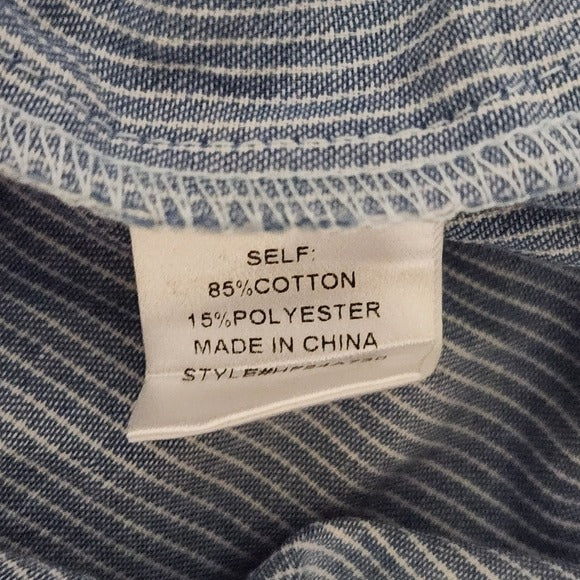 Fashion Nova Short Sleeve Blue and White Stripe Chambray Romper Size Medium NWT