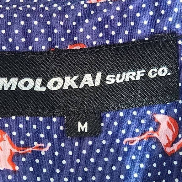Molokai Surf Co. Navy Flamingo Print Short-Sleeve Button-Down Shirt Size Medium