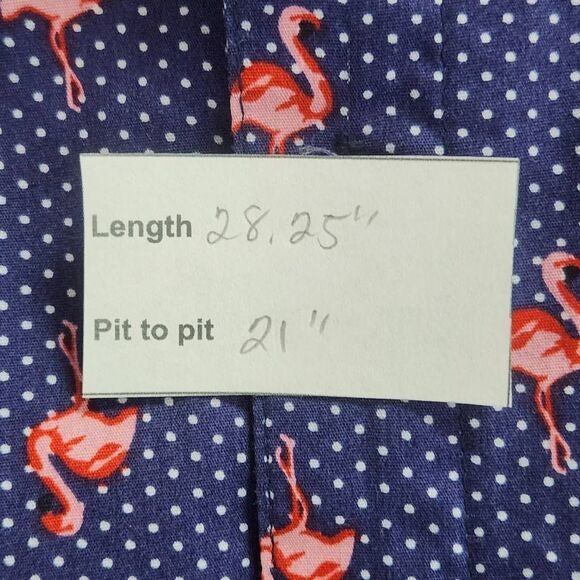 Molokai Surf Co. Navy Flamingo Print Short-Sleeve Button-Down Shirt Size Medium