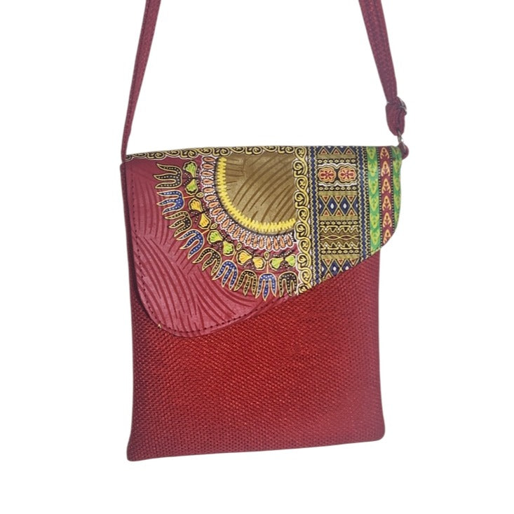 Red Print Boho Crossbody Bag with Adjustable Strap