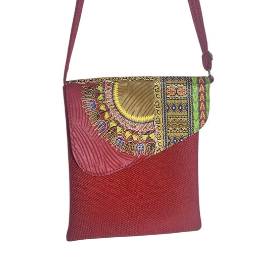 Red Print Boho Crossbody Bag with Adjustable Strap