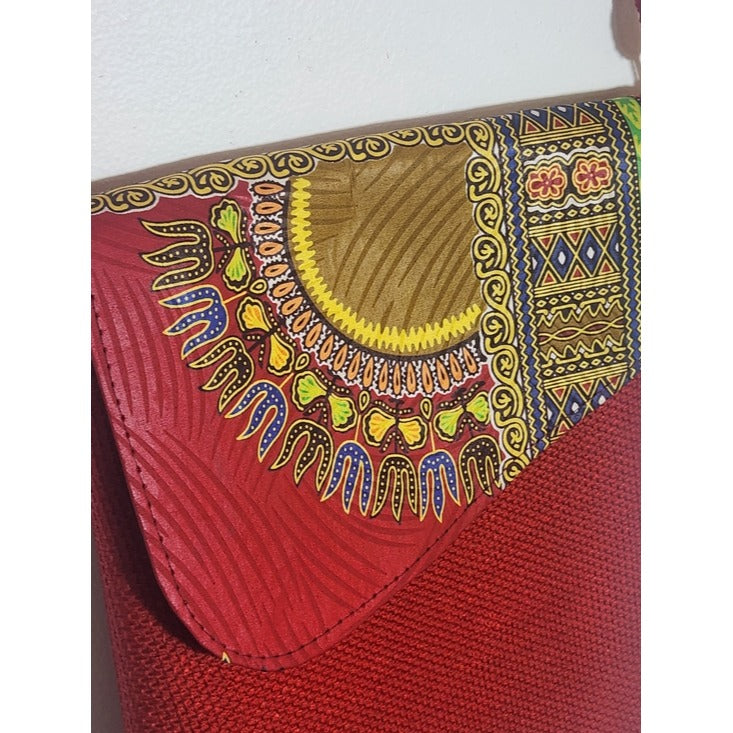 Red Print Boho Crossbody Bag with Adjustable Strap