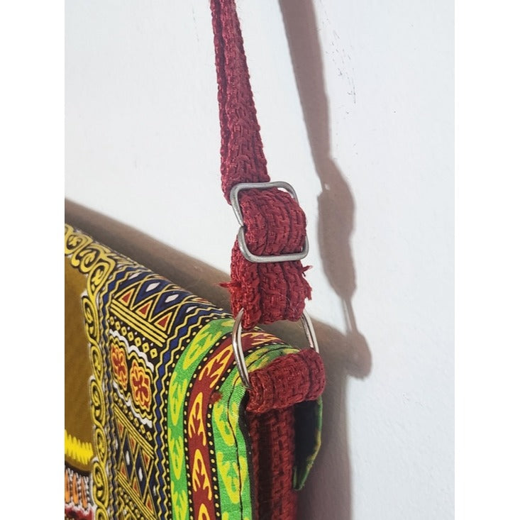 Red Print Boho Crossbody Bag with Adjustable Strap