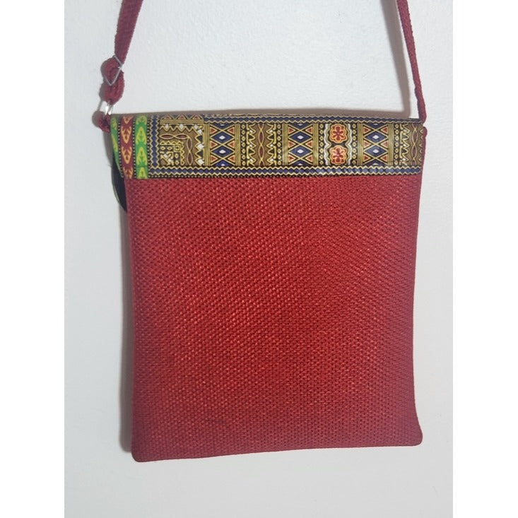 Red Print Boho Crossbody Bag with Adjustable Strap