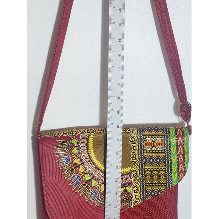 Red Print Boho Crossbody Bag with Adjustable Strap