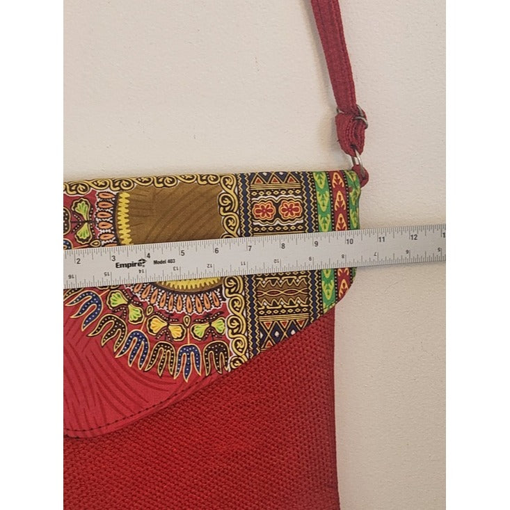 Red Print Boho Crossbody Bag with Adjustable Strap