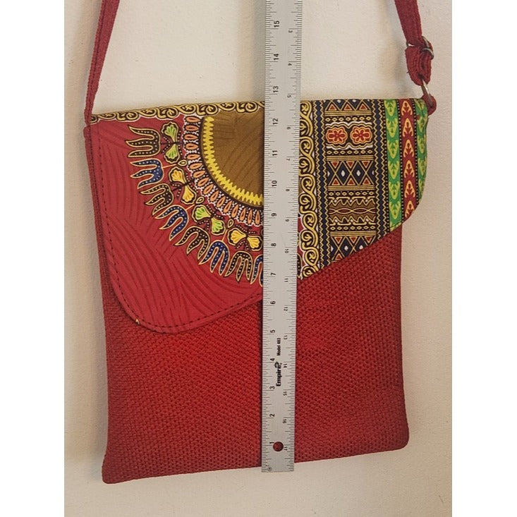 Red Print Boho Crossbody Bag with Adjustable Strap