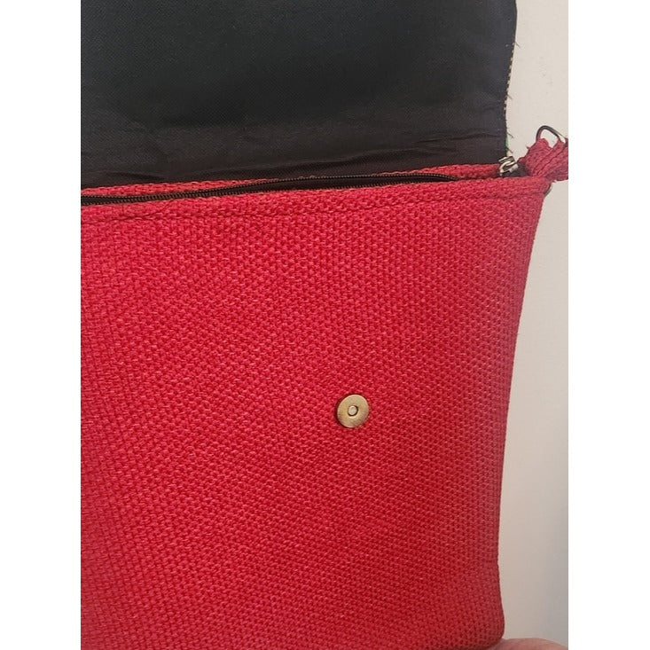 Red Print Boho Crossbody Bag with Adjustable Strap