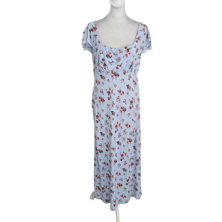 Wild Fable Light Blue and Pink Floral Midi Dress with Back Cutout Size Large