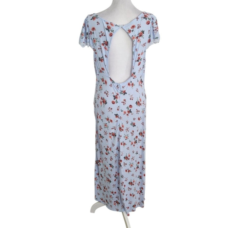 Wild Fable Light Blue and Pink Floral Midi Dress with Back Cutout Size Large