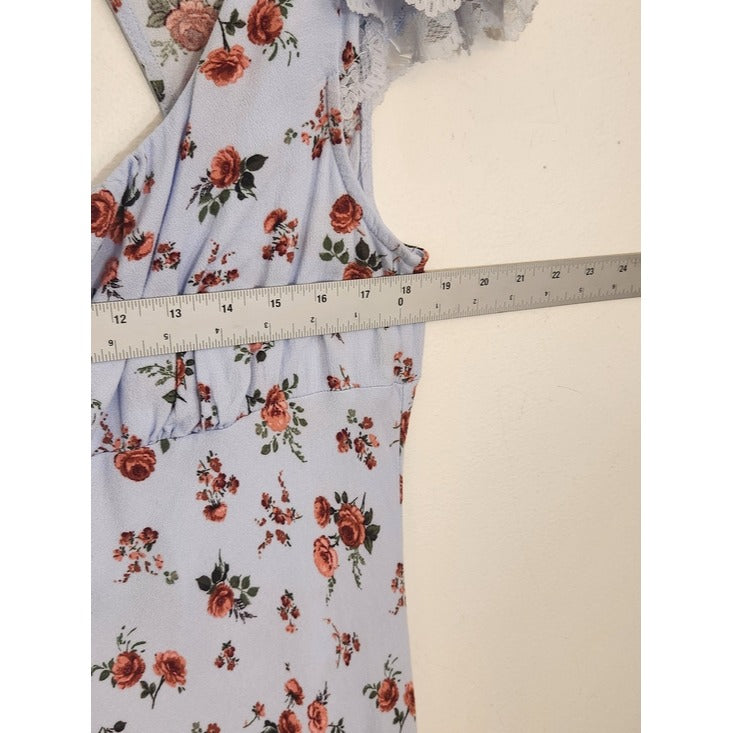 Wild Fable Light Blue and Pink Floral Midi Dress with Back Cutout Size Large
