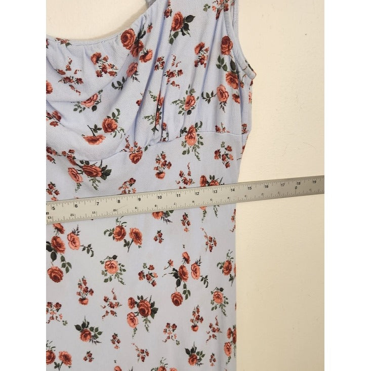 Wild Fable Light Blue and Pink Floral Midi Dress with Back Cutout Size Large