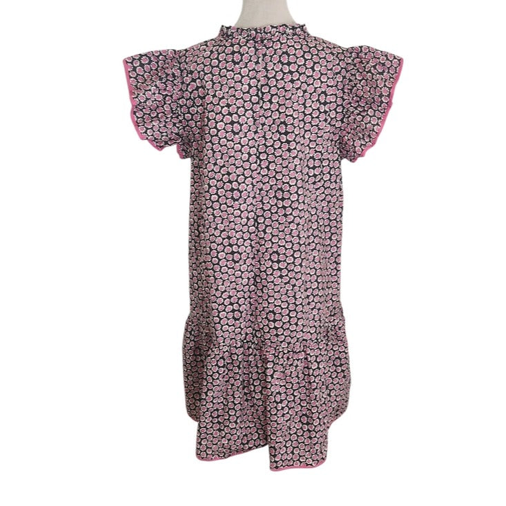Umgee Pink and Black Floral Ruffle Cap Sleeve Mini Dress Size Small NWT