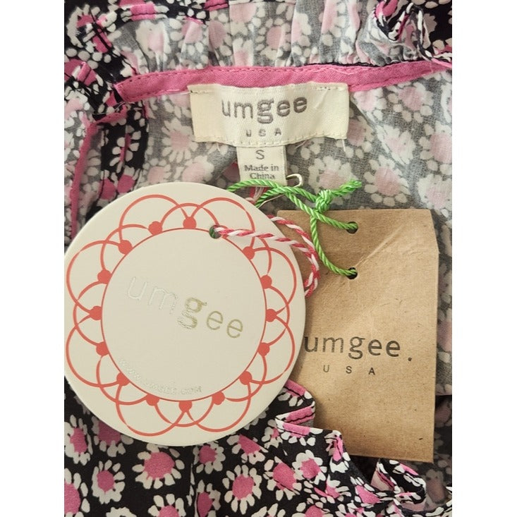 Umgee Pink and Black Floral Ruffle Cap Sleeve Mini Dress Size Small NWT