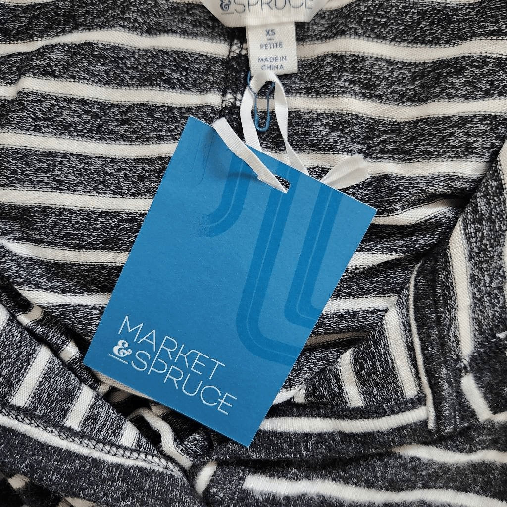 Market & Spruce Striped Hoodie NWT Size XS Petite Black and White Hoodie