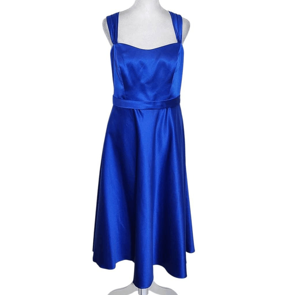 David's Bridal Sleeveless Blue Satin Dress Size 12 Blue Wedding Guest Dress