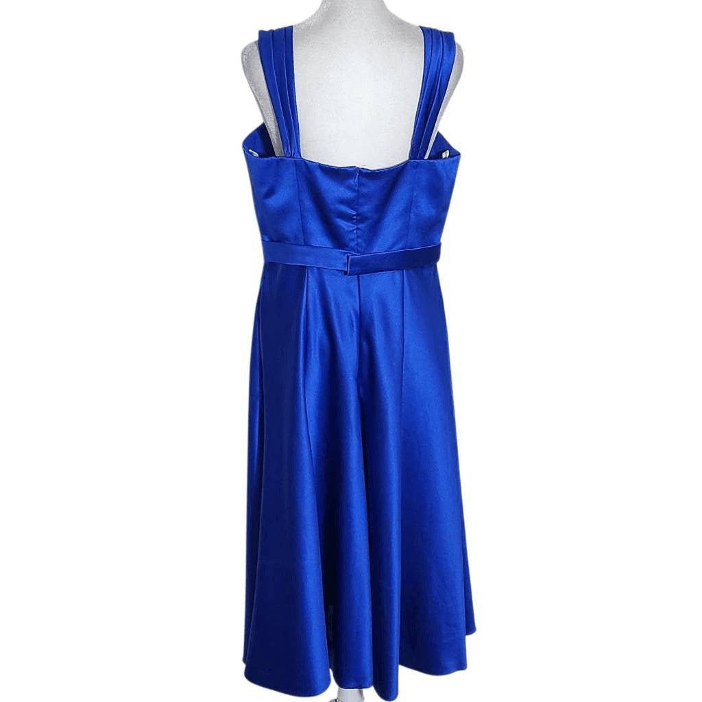 David's Bridal Sleeveless Blue Satin Dress Size 12 Blue Wedding Guest Dress