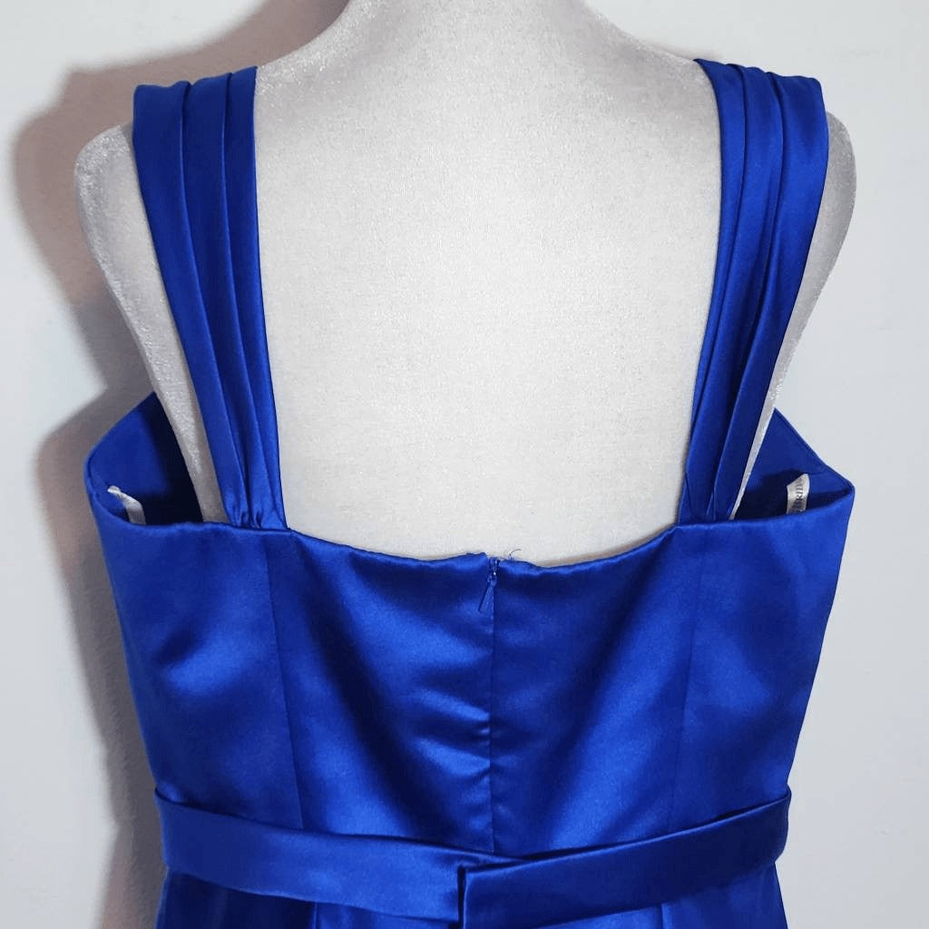 David's Bridal Sleeveless Blue Satin Dress Size 12 Blue Wedding Guest Dress