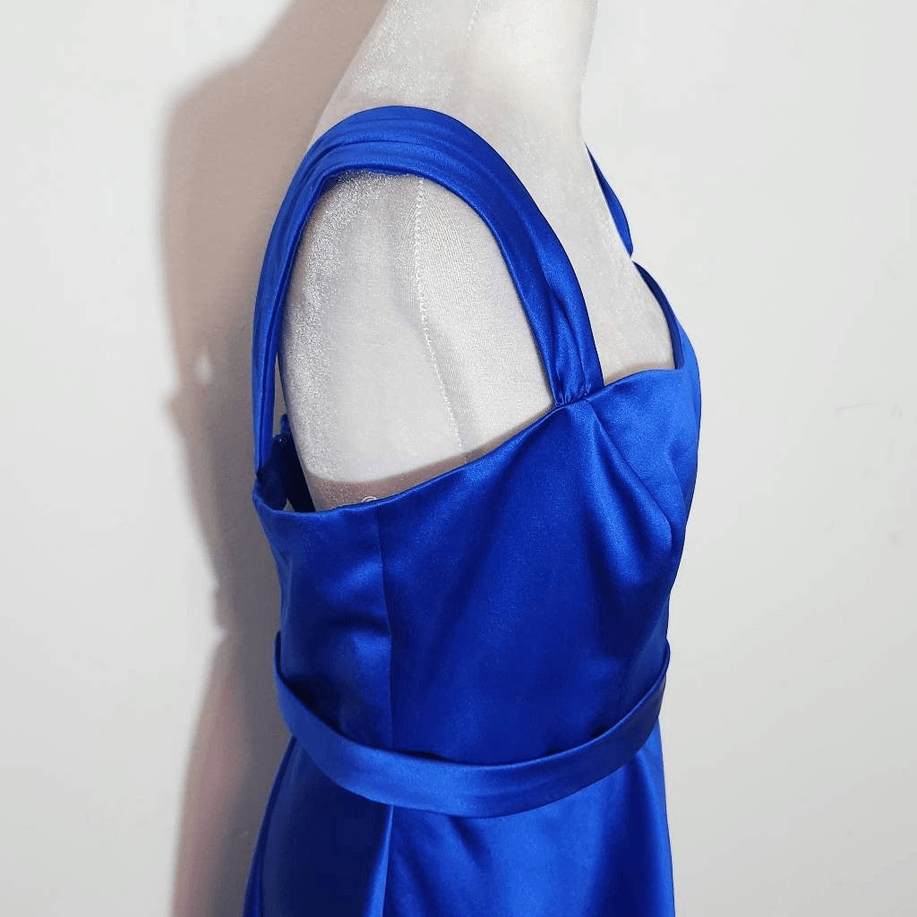 David's Bridal Sleeveless Blue Satin Dress Size 12 Blue Wedding Guest Dress