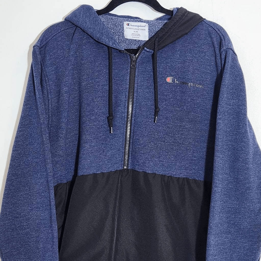 Champion Blue and Black Hoodie Pullover Size XL Champion Half-Zip Pullover
