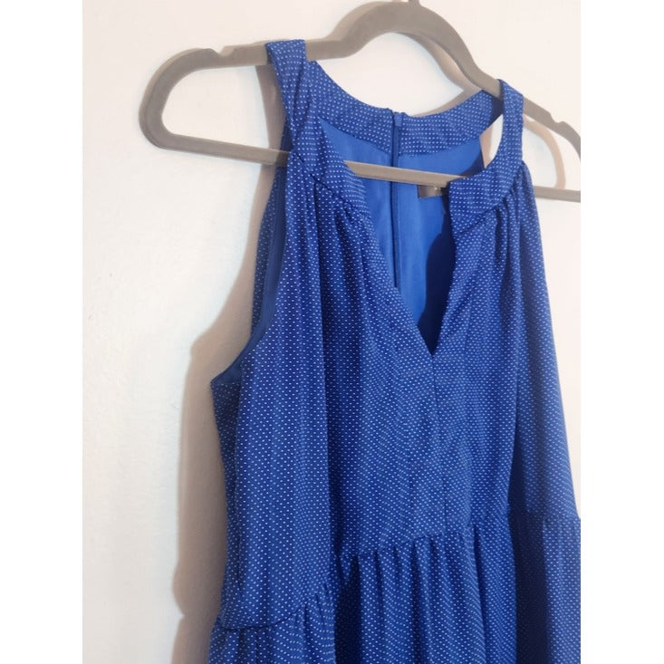 Melonie T Blue Polka Dot Tiered Midi Dress Size 16
