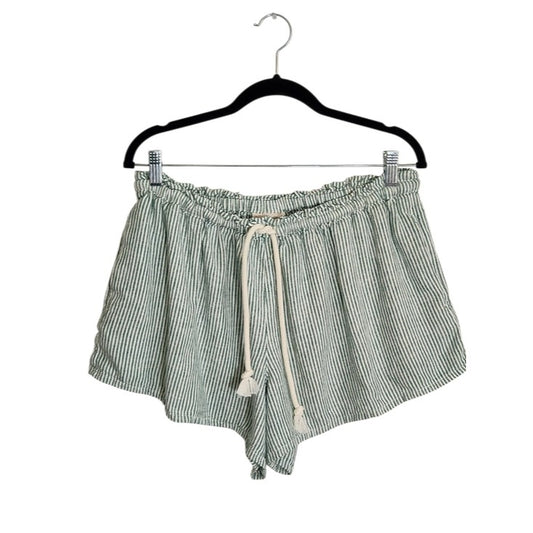 Universal Thread Green and Off-White Stripe Linen Blend Pull On Shorts Sz Medium