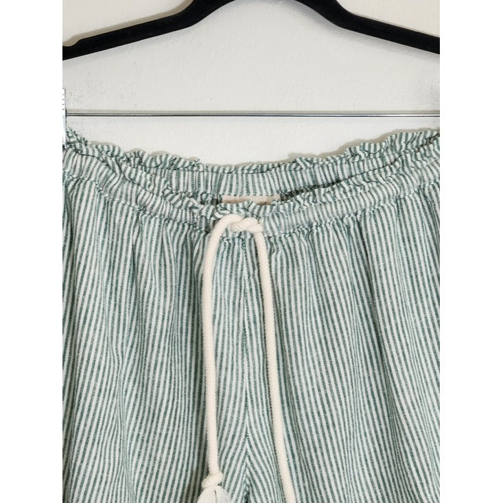 Universal Thread Green and Off-White Stripe Linen Blend Pull On Shorts Sz Medium