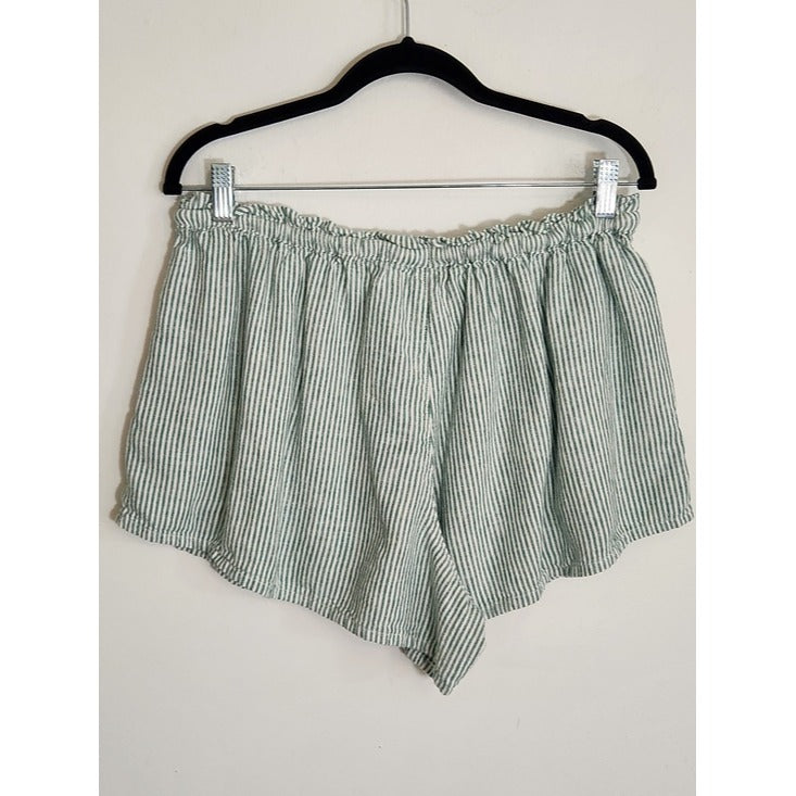 Universal Thread Green and Off-White Stripe Linen Blend Pull On Shorts Sz Medium