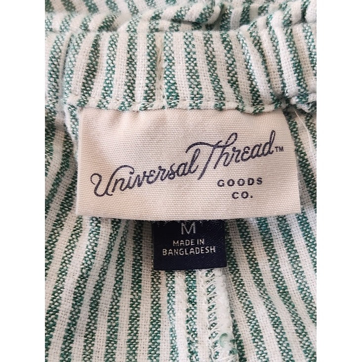 Universal Thread Green and Off-White Stripe Linen Blend Pull On Shorts Sz Medium
