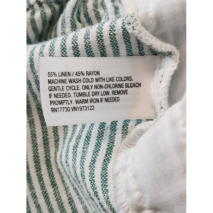 Universal Thread Green and Off-White Stripe Linen Blend Pull On Shorts Sz Medium