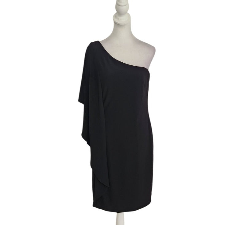 London Times Black One Shoulder Mini Cocktail Dress Size 8