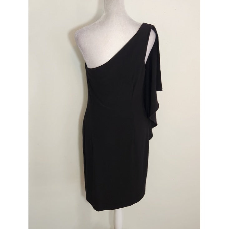 London Times Black One Shoulder Mini Cocktail Dress Size 8