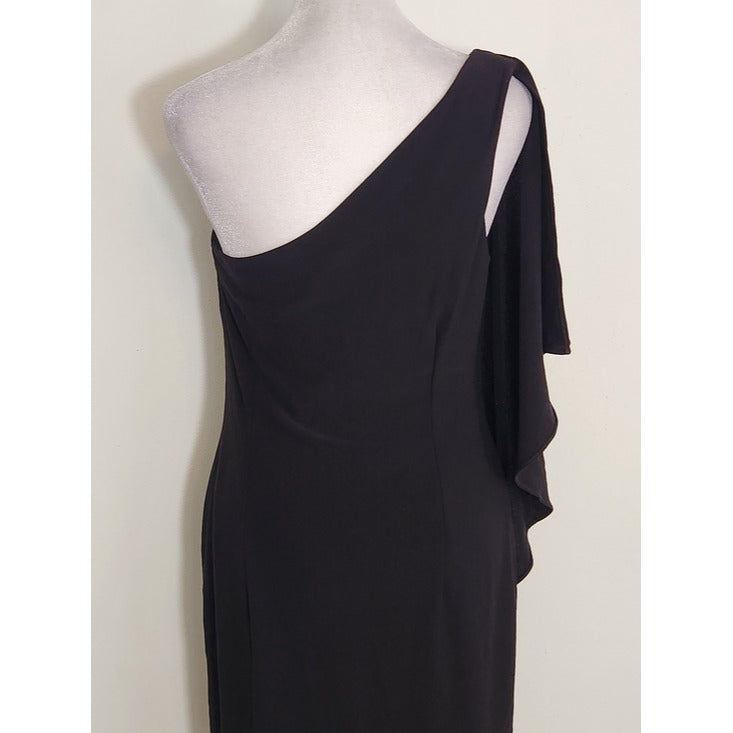 London Times Black One Shoulder Mini Cocktail Dress Size 8