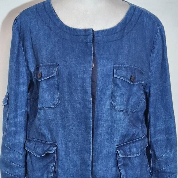 Day Birger et Mikkelsen Blue Chambray Distressed Linen Jacket Size Small 36