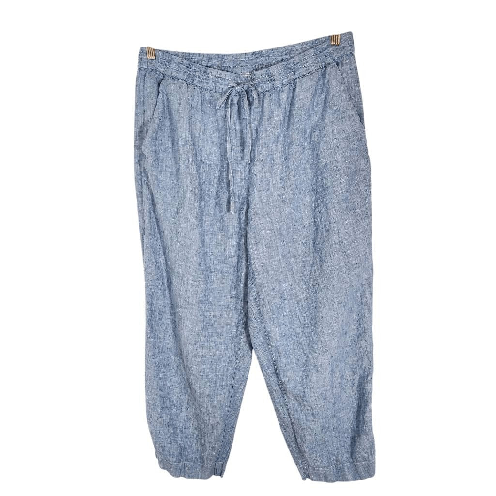 Jones New York Blue Cropped Pull-On Linen Pants Size Large Linen Tapered Pants