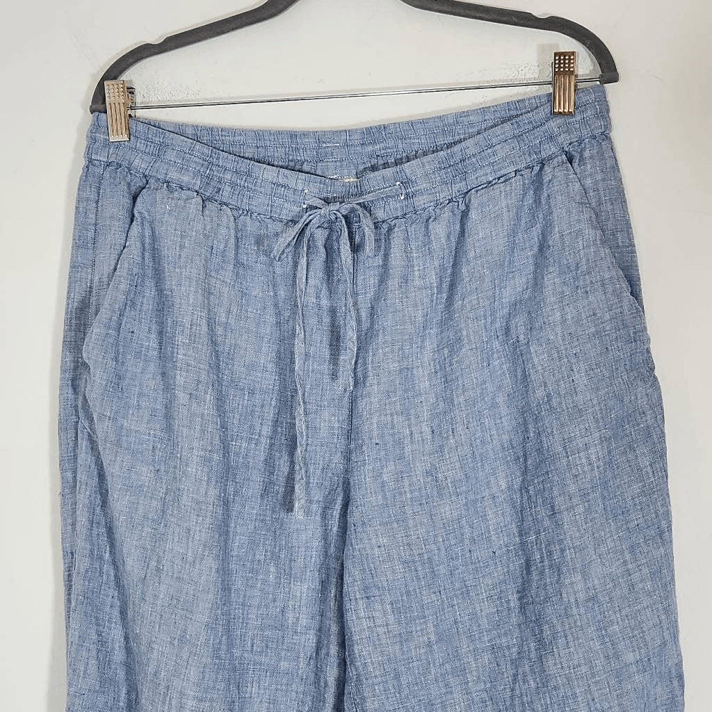 Jones New York Blue Cropped Pull-On Linen Pants Size Large Linen Tapered Pants