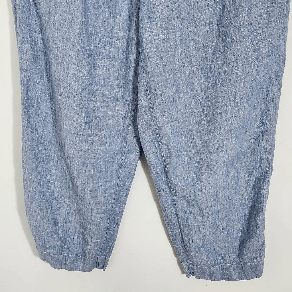 Jones New York Blue Cropped Pull-On Linen Pants Size Large Linen Tapered Pants