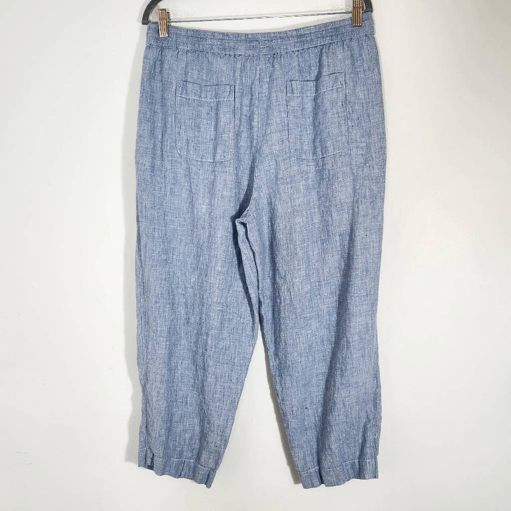 Jones New York Blue Cropped Pull-On Linen Pants Size Large Linen Tapered Pants