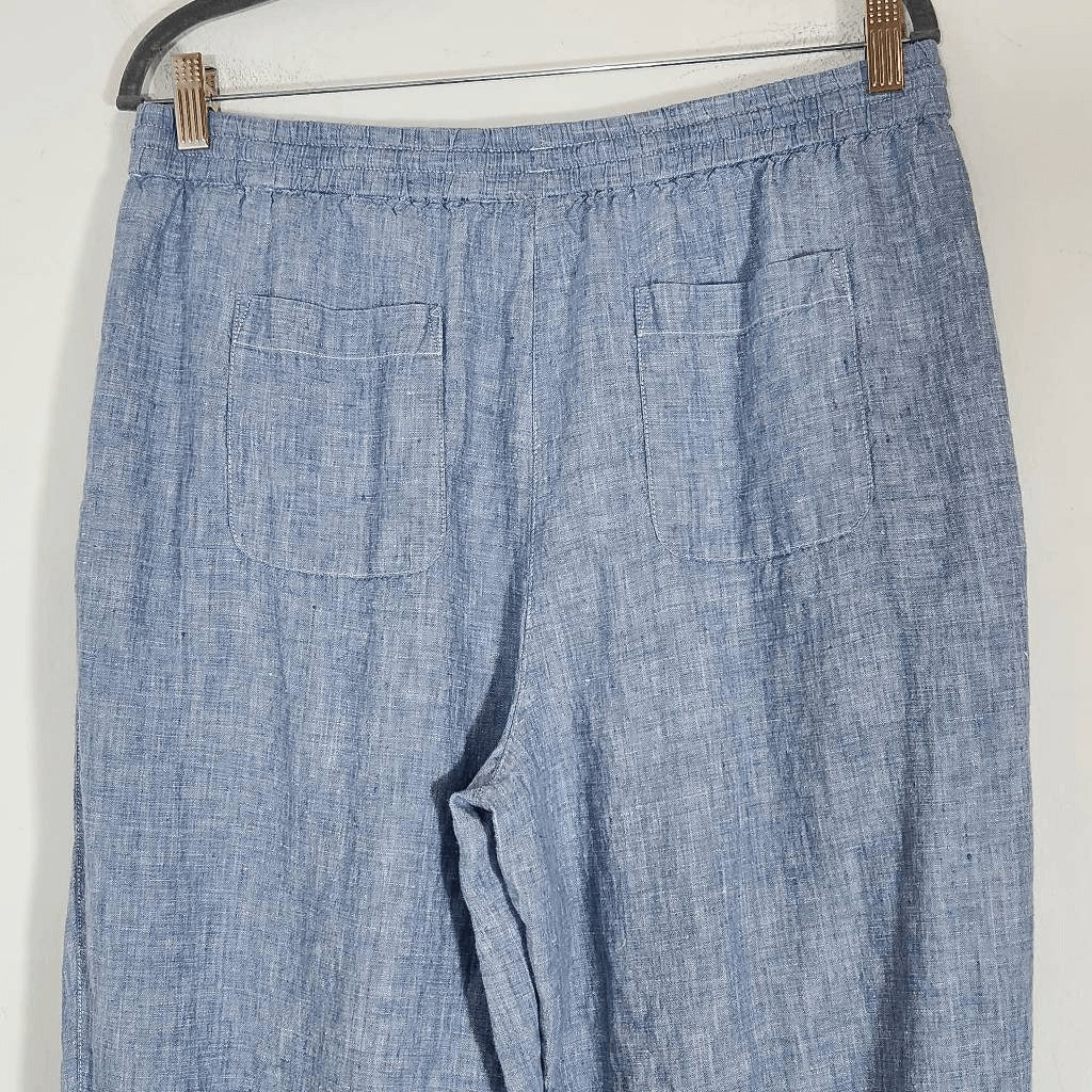 Jones New York Blue Cropped Pull-On Linen Pants Size Large Linen Tapered Pants