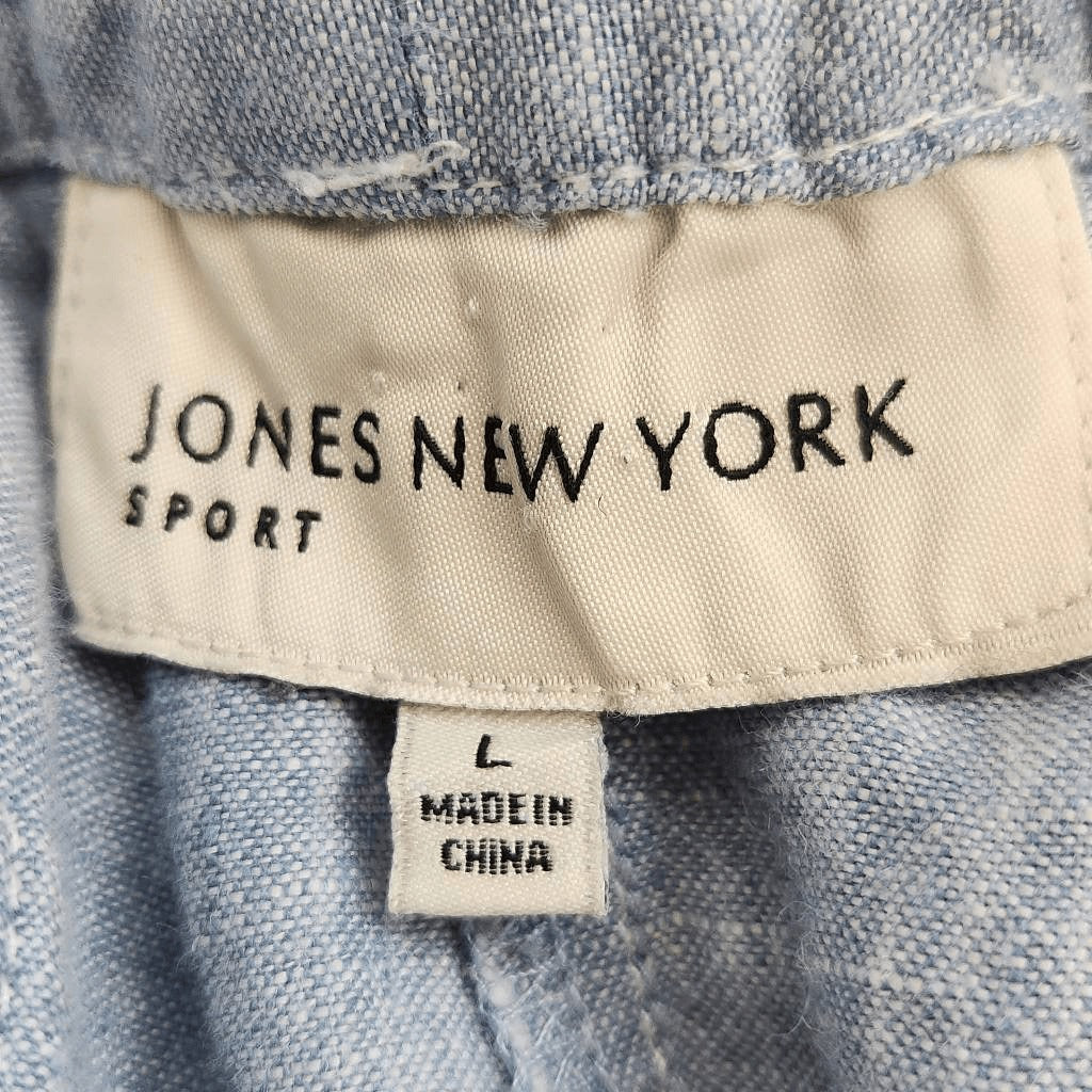 Jones New York Blue Cropped Pull-On Linen Pants Size Large Linen Tapered Pants
