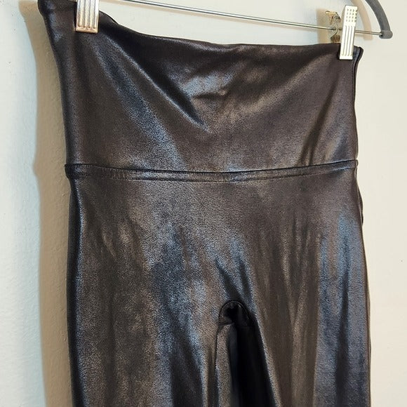SPANX Black Faux Leather Leggings Size Medium