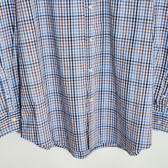 IZOD Mens Blue and Brown Plaid Button Down Shirt Size XXL