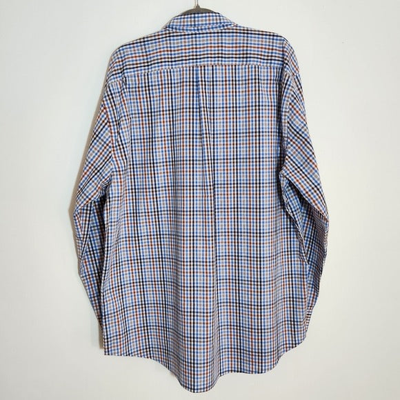 IZOD Mens Blue and Brown Plaid Button Down Shirt Size XXL