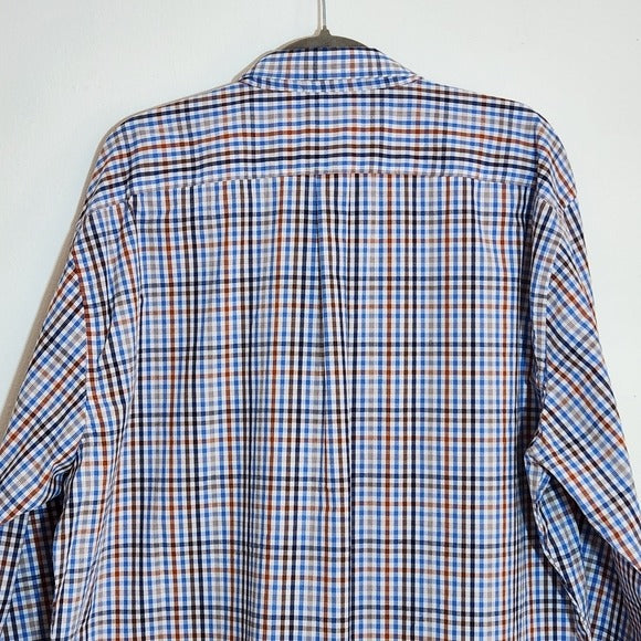 IZOD Mens Blue and Brown Plaid Button Down Shirt Size XXL