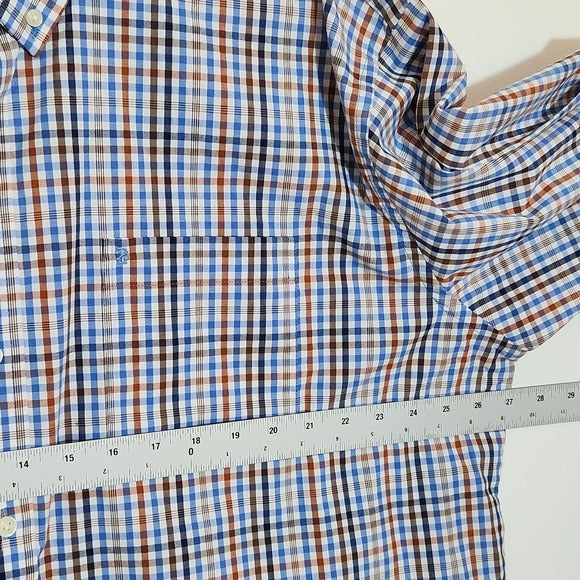 IZOD Mens Blue and Brown Plaid Button Down Shirt Size XXL