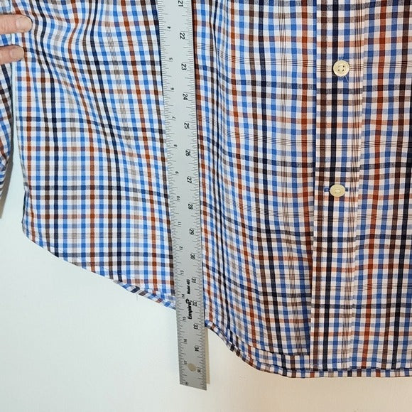 IZOD Mens Blue and Brown Plaid Button Down Shirt Size XXL
