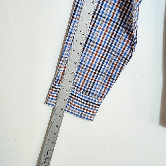 IZOD Mens Blue and Brown Plaid Button Down Shirt Size XXL